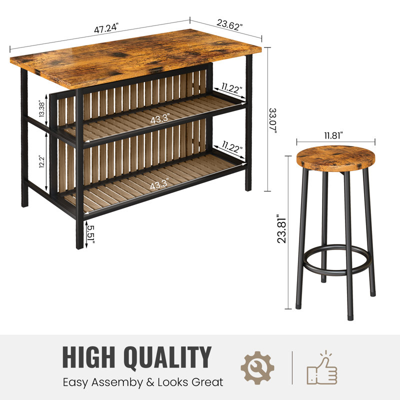 Jacarie 2 - Person Four Leg Dining Set, Rustic Brown