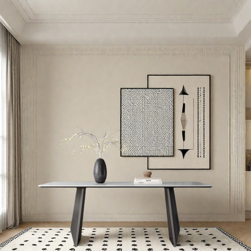 Table de salle à manger moderne en porcelaine blanche, H 29,5 po x L 70,8 po x l 35,4 po