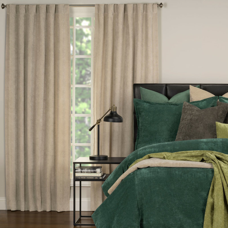 Sea Blue Velvet Polyester Sheer Back Tab Window Panel