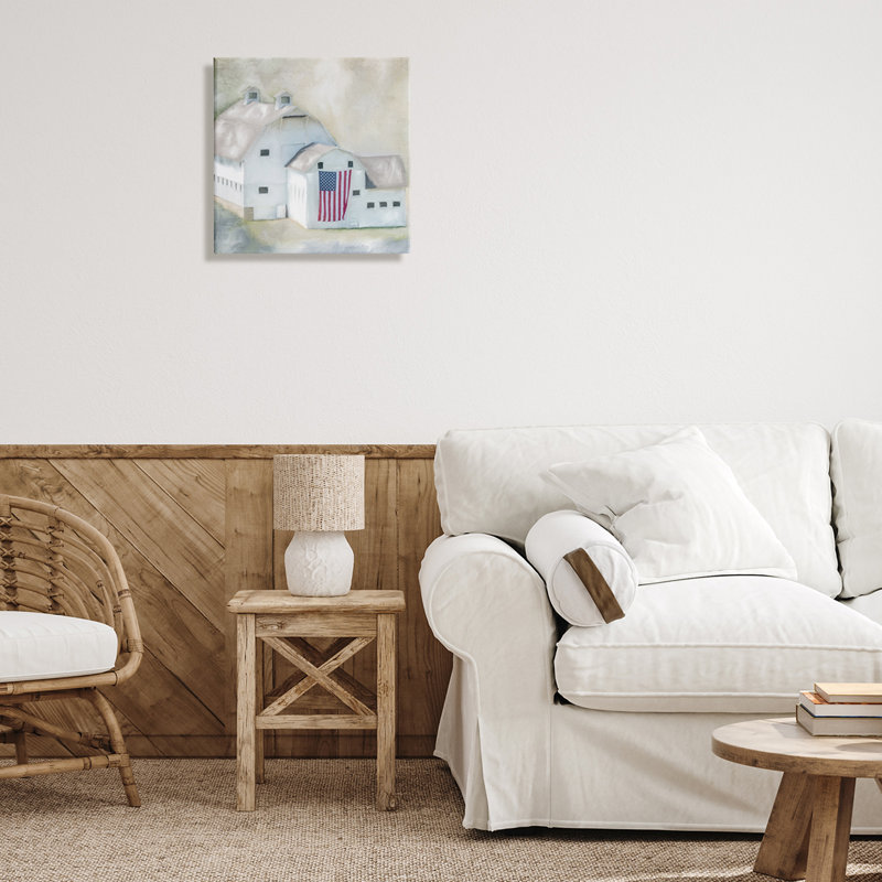 Drapeau américain «Farmhouse Barn» par Kim Allen - Peinture, Toile tendue, H 17 po x l 17 po x P 1,5 po