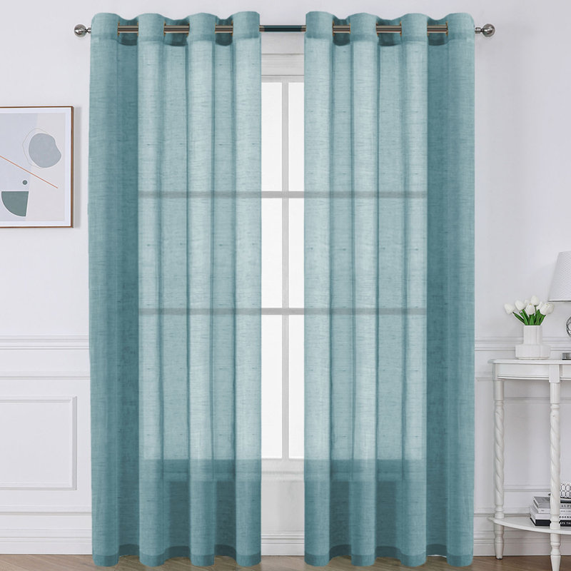 Dawan Faux Linen Semi-Sheer Grommet Curtain Panels, Turquoise, 52" W x 96" L
