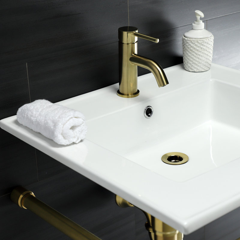 Kingston Brass Dreyfuss 25-Inch Ceramic Console Sink with Stainless Steel Legs, Brushed Brass, Single