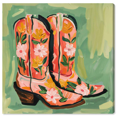 Wildflower Cowboy Boots Canvas Trendy Cowboy Decor by 