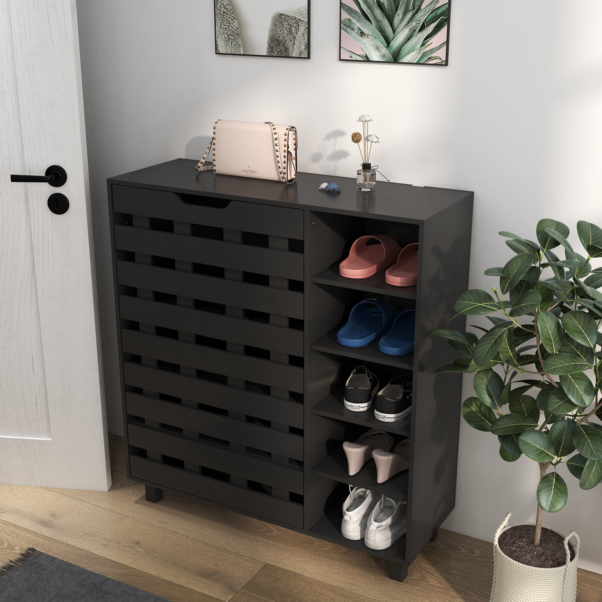 Latitude Run® Modern Shoe Cabinet With 5-Tier Double Door Cupboard And ...