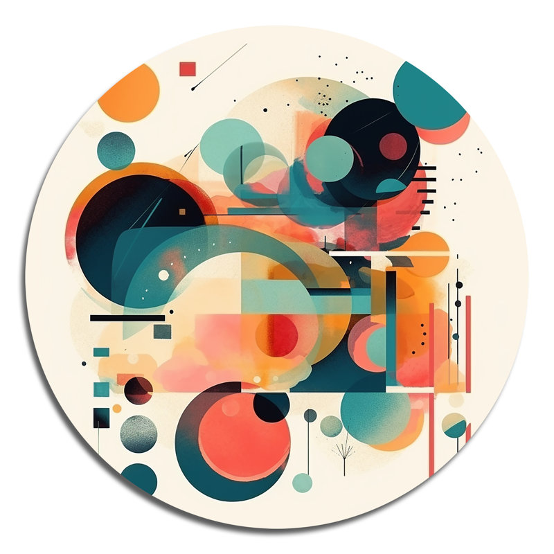 Orange et bleu, espace contemplatif VI - Minimalisme abstrait, art mural rond sur métal, H 23 po x l 23 po x P 1 po