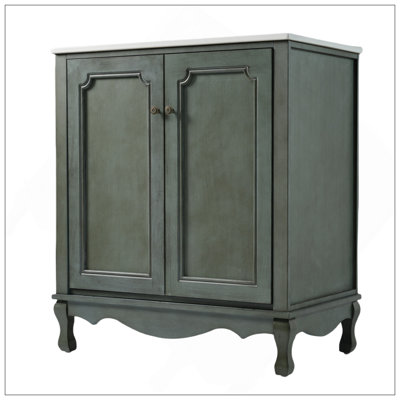 Meuble-lavabo polyvalent de 30 po avec lavabo rectangulaire en céramique, meuble-lavabo avec poignées antiques et 2 portes
