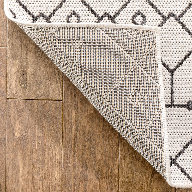 Tapis intérieur / extérieur ivoire Marshanna Nord Trellis, Rectangle 6 pi 7 po x 9 pi 3 po