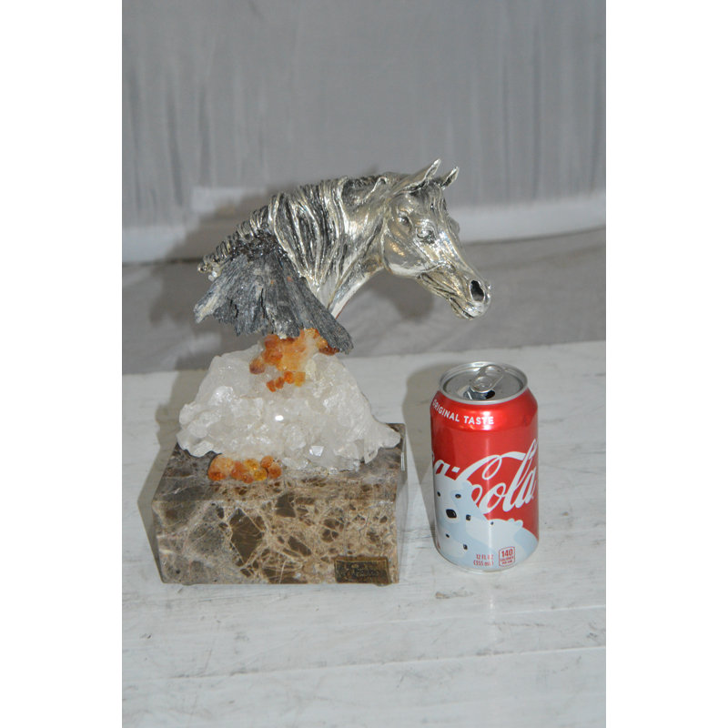 Horse on Crystal Stone mounted on Marble by Vidal -  Size: 4"L x 9"W x 10"H.