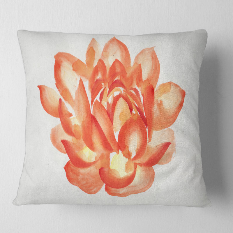 Détail rétro d'un lotus orange - coussin décoratif imprimé traditionnel, 16" x 16"