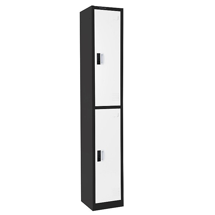 72-Inch Black and White Steel Office Storage Locker with Adjustable Shelving