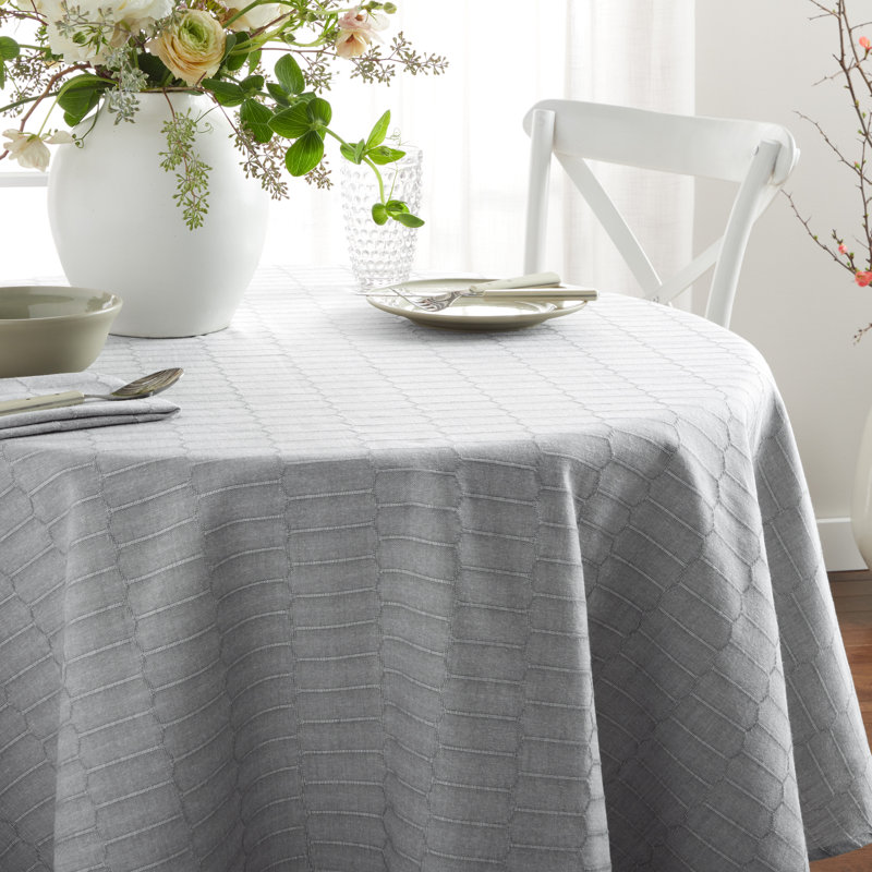 Charcoal Grey Honeycomb Round Cotton-Blend Tablecloth