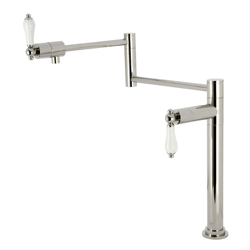 Kingston Brass Metropolitan Two-Handle 1-Hole Deck Mount Pot Filler Faucet, Polished Nickel/White
