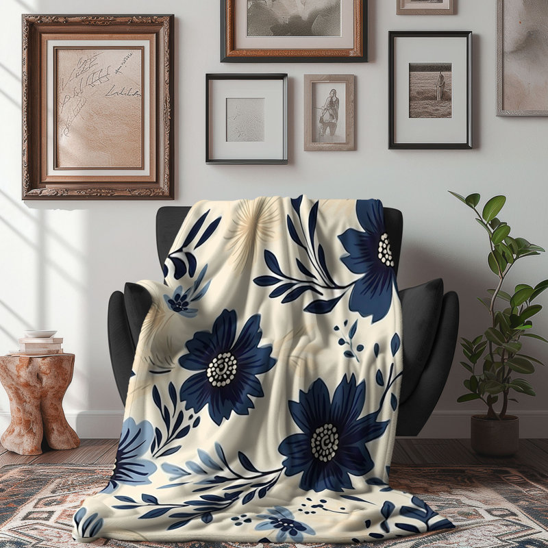 Jeté Nautical Blossom Medley - 1 pièce Sherpa B Premium, Lit simple
