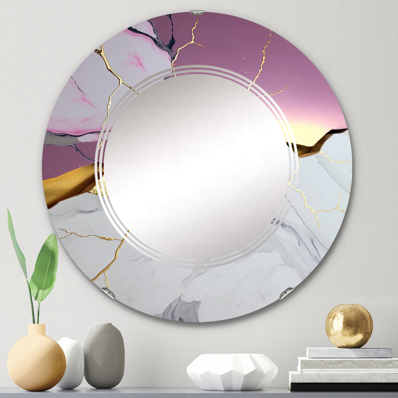 Abstrait Geode Pink III - Miroir mural abstrait en marbre, 24 po x 24 po