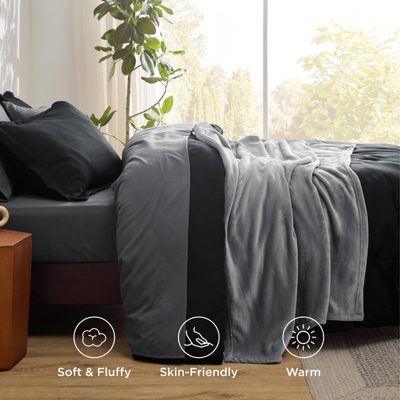 Bedsure Prewashed Bedding Set with Soft Fleece Microfiber Bed Blanket, Queen Comforter + 7 Additional Pieces