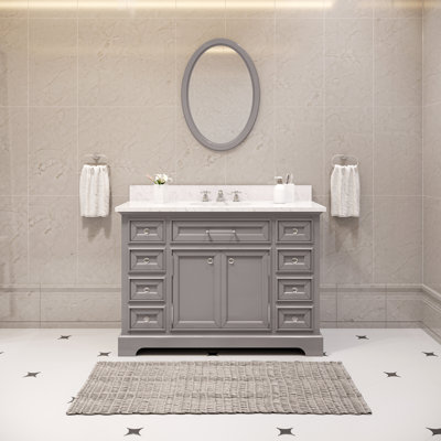 Meuble-lavabo à comptoir en marbre blanc de Carrare de 48 po avec robinet Derby