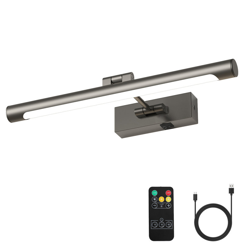 Gunmetal Grey 16.54 in. LED Picture Light with Remote Control Dimmable Multiple Color Temperatures Rotatable and Timer