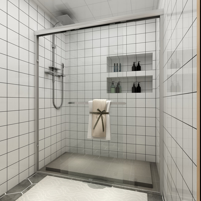 Sliding Framed Shower Door In Matte Black With Clear Glass, Chrome