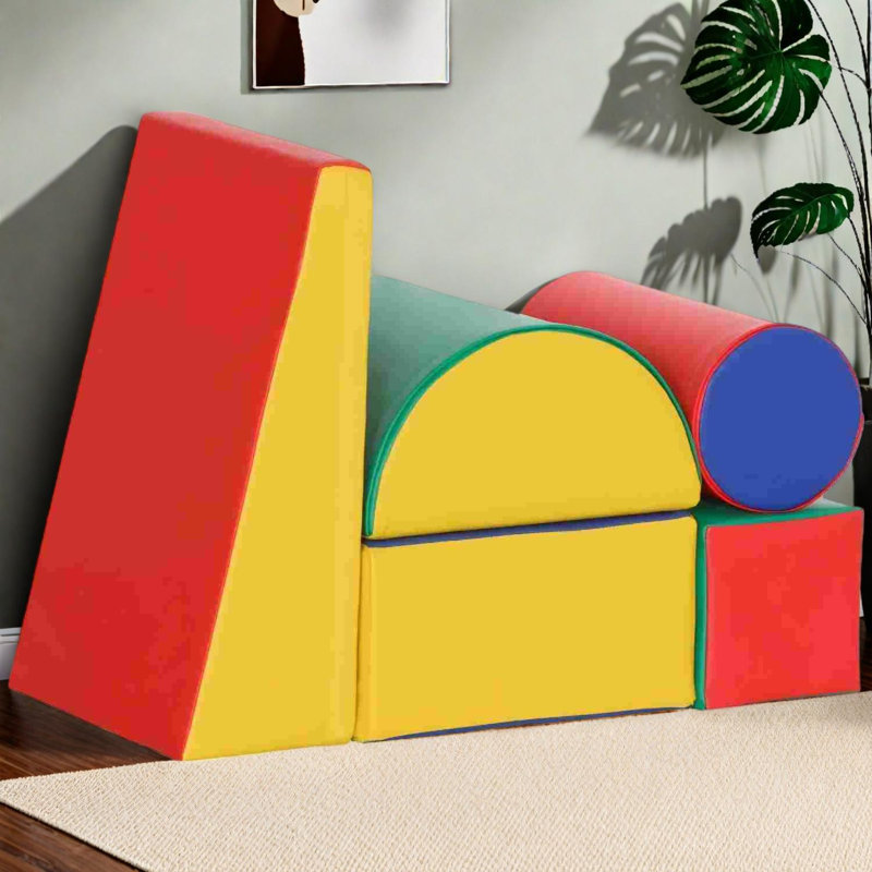 Ensemble de jeu d'escalade en mousse 5 pièces pour tout-petits avec rampe, cylindre, demi-cylindre et blocs