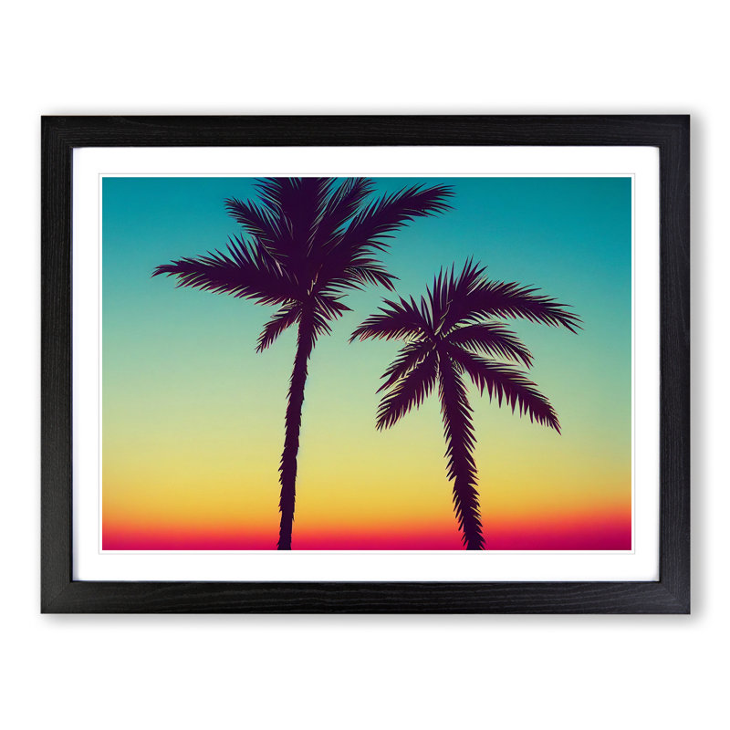 Showstopping Palm Tree Sunset - Framed Print, Black, 46cm H x 64cm W x 2cm D