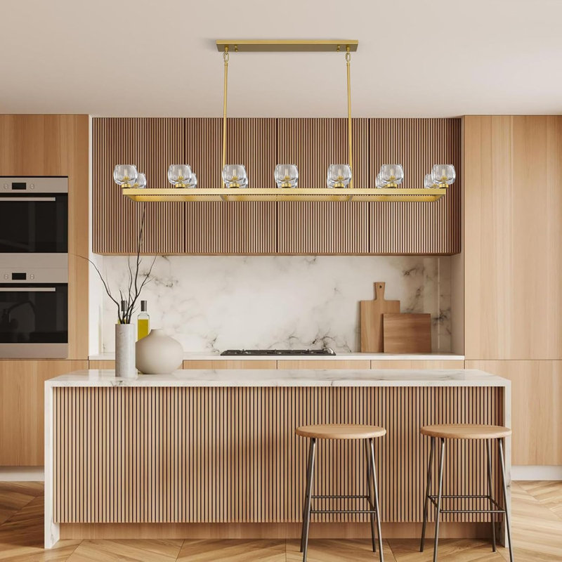Lustre carré / rectangulaire 12/14 lumières 59 "/ 72" avec abat-jour en verre, Laiton, H 6,4 po x l 72 po x P 13 po