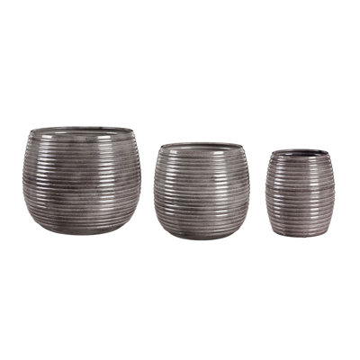 3-Piece  Metal Ribbed Indoor/Outdoor Planter Set