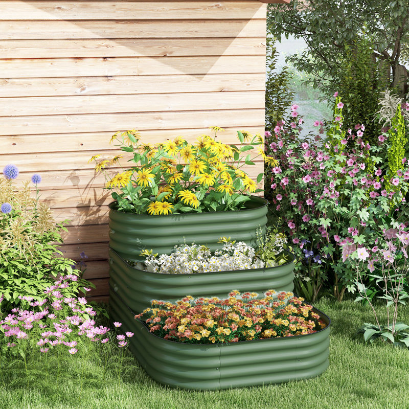 3-Tier Raised Garden Bed Set W/ Safety Edging, Open Bottom For Vegetables, Herbs, Flowers, 62.25" X 43" X 32.25", Green