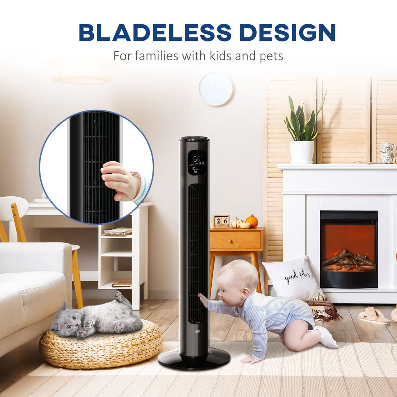 37.75" Tower Fan Cooling For Bedroom With 3 Speed, 12H Timer, Oscillating, LED Sensor Panel, Remote Control, White, Black