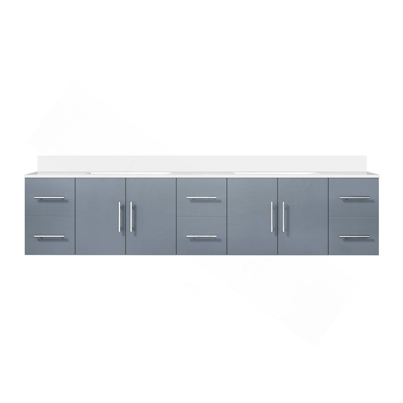 Meuble-lavabo double gris foncé 84 po X P 22 po D, avec plateau en quartz blanc, H 19 po x l 84 po x P 22 po