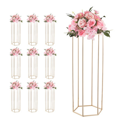 Présentoir à fleurs pour mariage, ensemble de 10 colonnes de 80 cm, supports floraux en stratifié acrylique, présentoir hexagonal cubique pour mariage, fête, anniversaire, décoration intérieure, coloris or français.