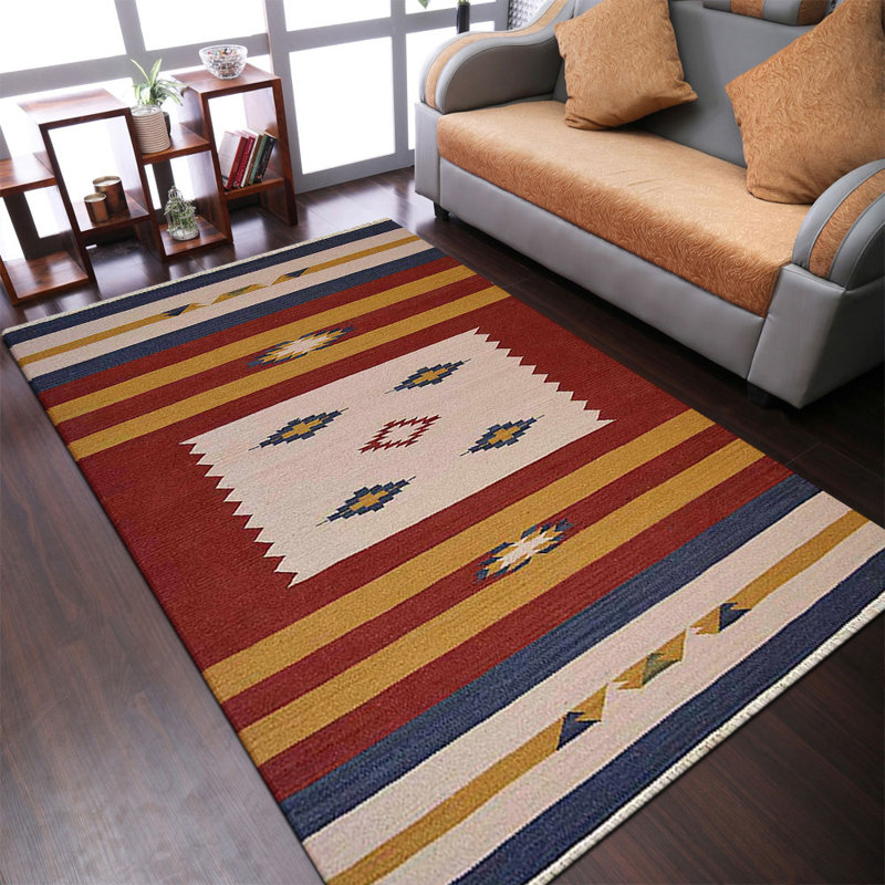 Manns Hand Woven Flat Weave Kilim Wool Eco-Friendly Area Rugs  - Rectangle,Multicolor, Contemporary Modern Design, Low Pile  Handmade Area Rugs for Living Room, Bed Room