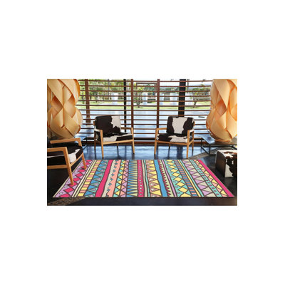Tapis tissé multicolore à rayures multicolores et à motif géométrique lavable à la machine
