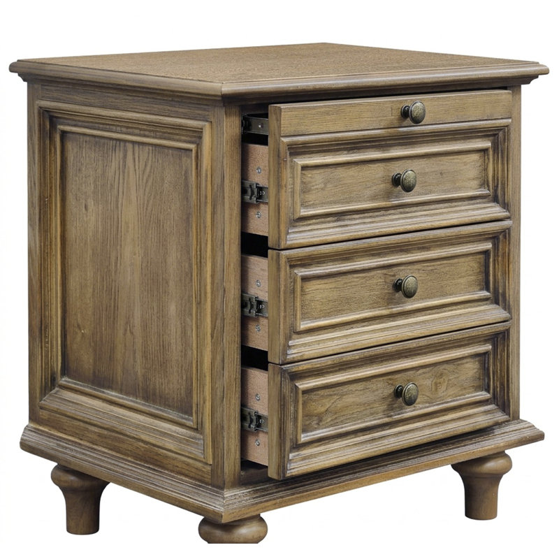Farmhouse Nightstands Set of 2 with 4 Drawer, Wood Storage End Table with Hidden Pull-Out Shelf, Large Side Table with 4 Solid Wood Feet and Metal Handle, Easy Assembly, Light Brown