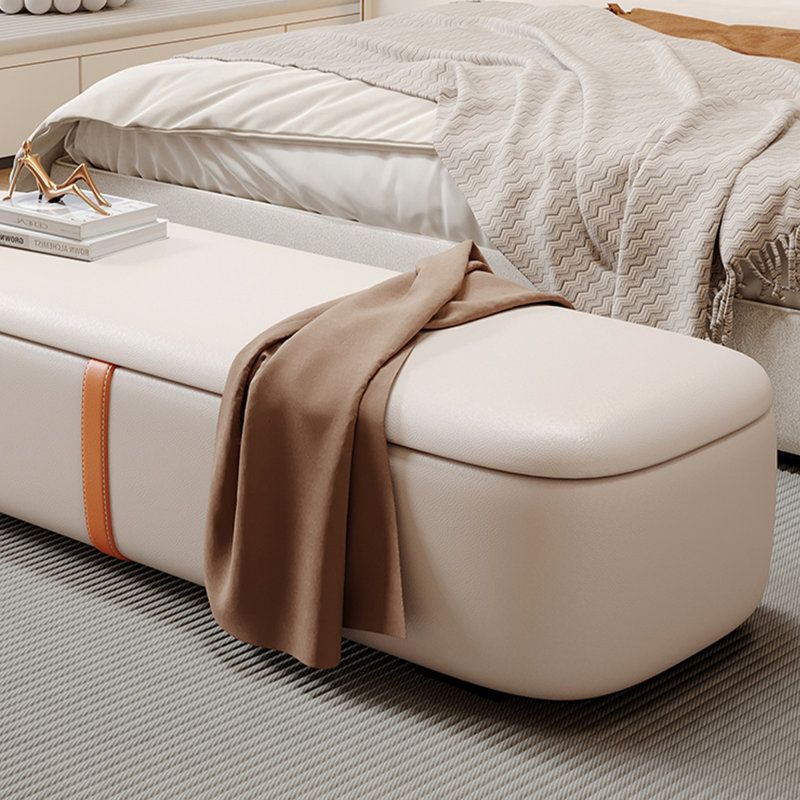 Banc de rangement rembourré en bois beige pour chambre et vestibule moderne, Beige, H 15,75 po x l 55,12 po x P 17,72 po