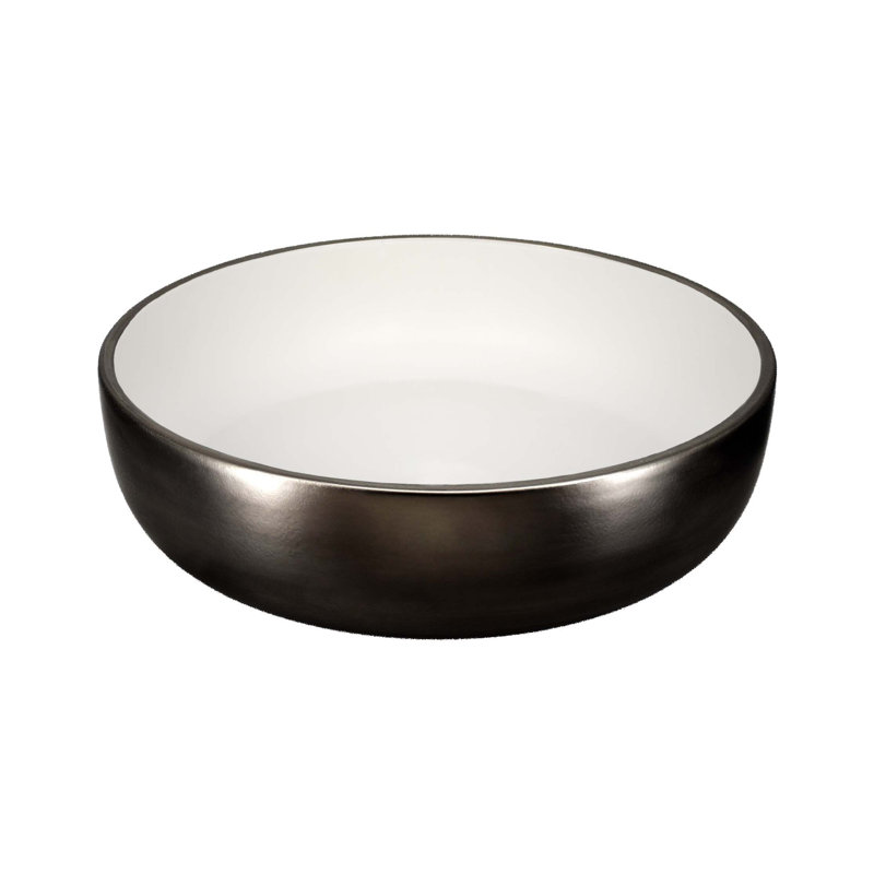 Bliss 16" Round Fireclay Vessel Bathroom Sink, Gunmetal/White