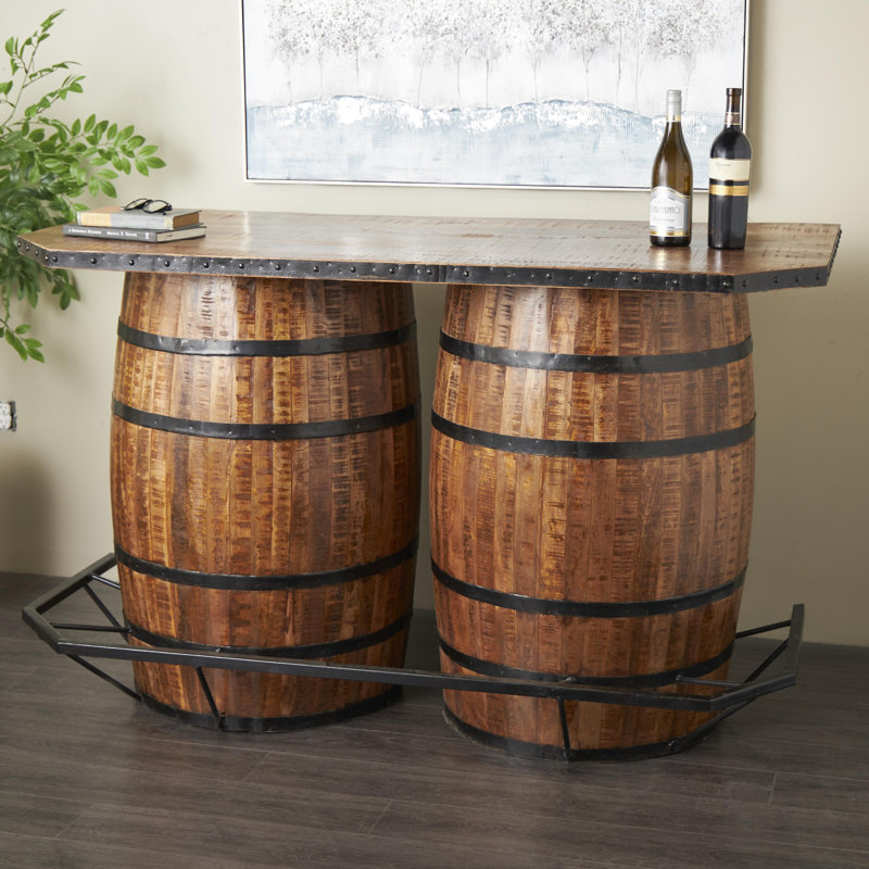Bar en bois de manguier Cole and Grey avec plateau Live Edge et support en métal noir