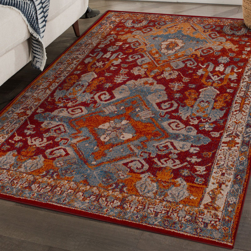 Tapis marocain à motif floral rouge Luxe Collection 86 Incas, Rectangle 8 pi 9,6 po x 12 pi 6 po