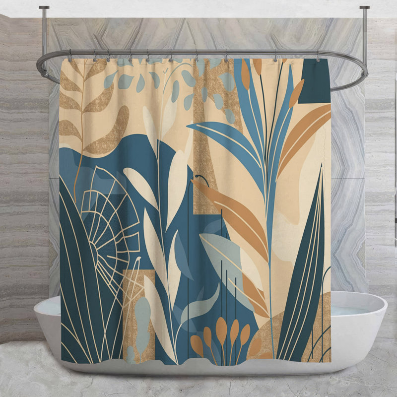 Rideau de douche à feuilles - Décoration florale de salle de bain traditionnelle, H 73 po x l 70 po