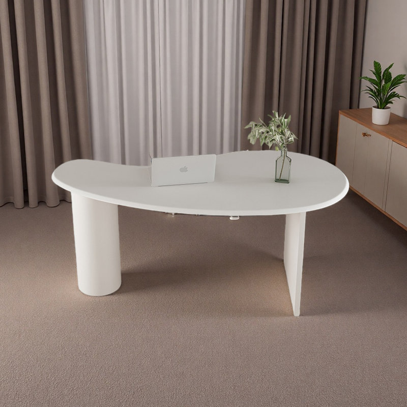 Bureau courbé Nordic Modern, H 29,5 po x l 55,1 po x P 27,6 po, Blanc