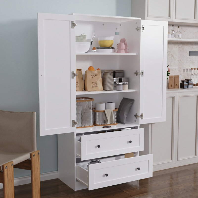 Armoire de cuisine de 64,2 po de hauteur, armoire de rangement avec portes et tiroirs, armoire de rangement autoportante en bois pour la cuisine, la salle à manger