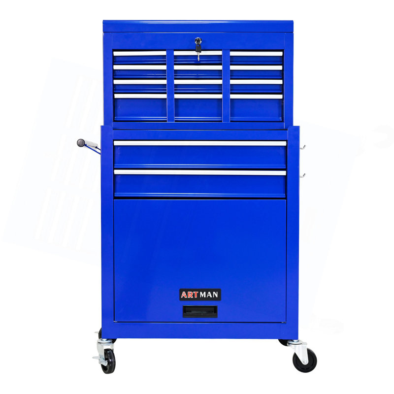 Coffre à outils à grande capacité avec roulettes et tiroirs, armoire de rangement pour outils à 8 tiroirs, Blue