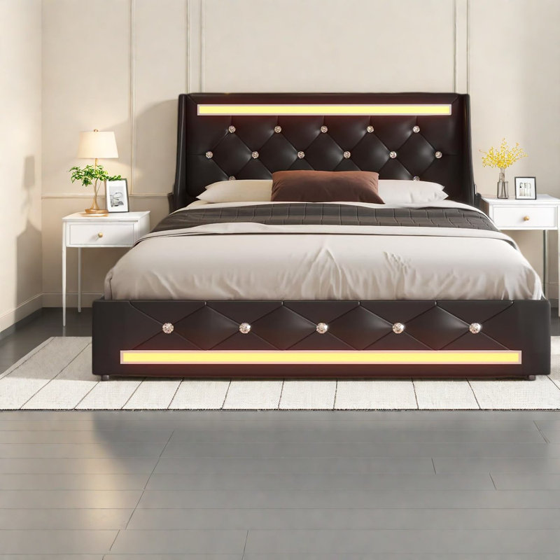 Grands lits modernes avec rangement, similicuir, éclairage à DEL pour la chambre à coucher