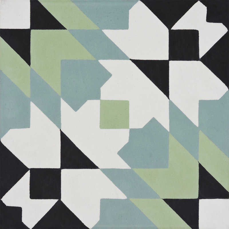 Reno 8" x 8" Cement Patterned Wall & Floor Tile, Green/Blue/Black