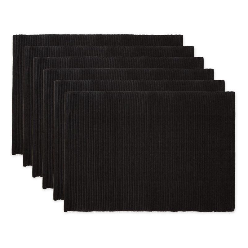 Ensemble de napperons de base côtelés Basic 100% coton, 13 x 19, noir, 6 pièces