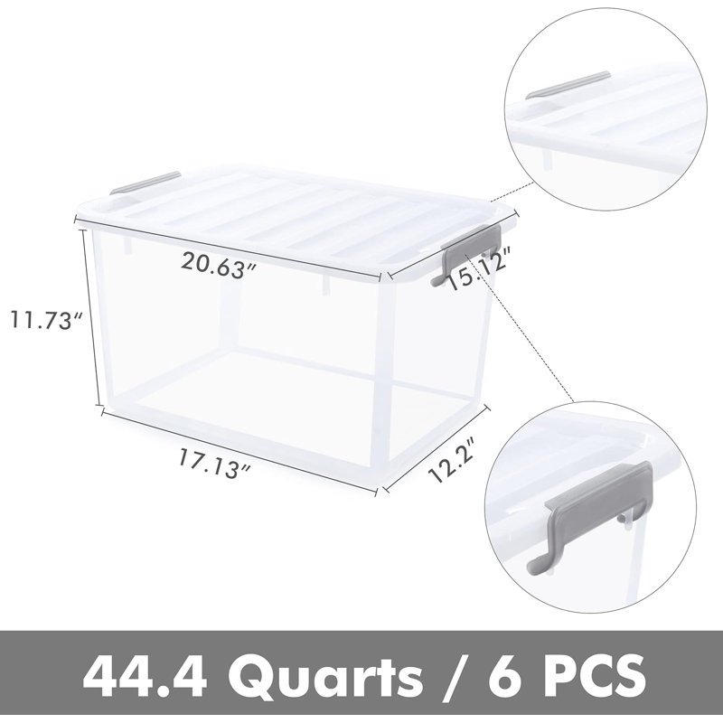Ensemble de 6 bacs de rangement transparents avec couvercle empilable 45 pintes