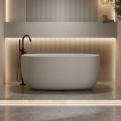 51 in. x 25.6 in. Freestanding Solid Surface Soaking Bathtub with Overflow and Pop-Up Drain