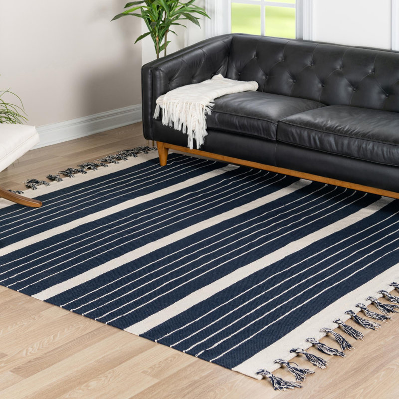 Gwin Cotton Striped Indoor Rug, Square 7'