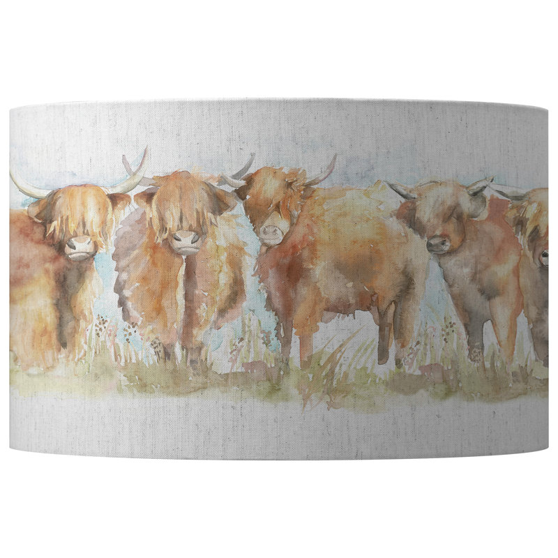 Highland Cattle Cotton Drum Lamp Shade ( Uno ) in Multicolour, 29cm H x 50cm W x 50cm D