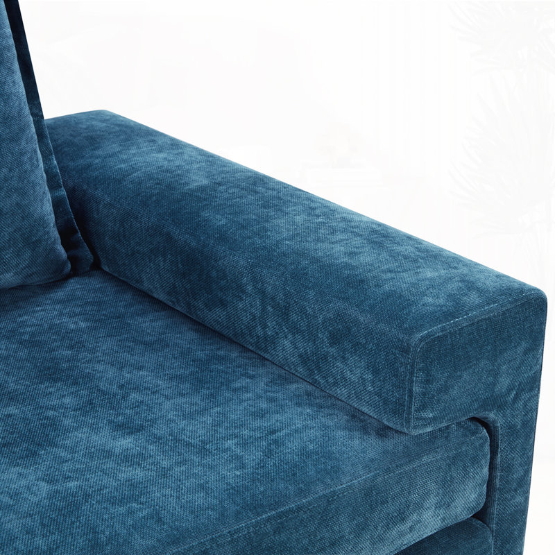 Arden Mid-Century Modern Chenille Upholstered Armchair With Wide Armrests And Oversized Cushions, Blue