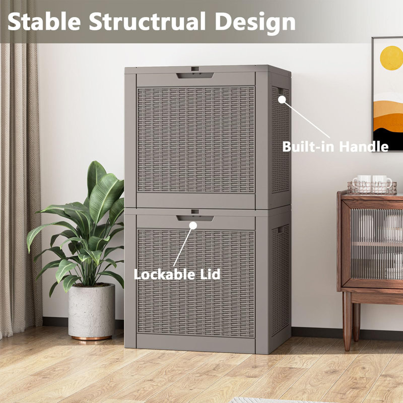 Gray Lockable 31 Gallon Resin Wicker Deck Box